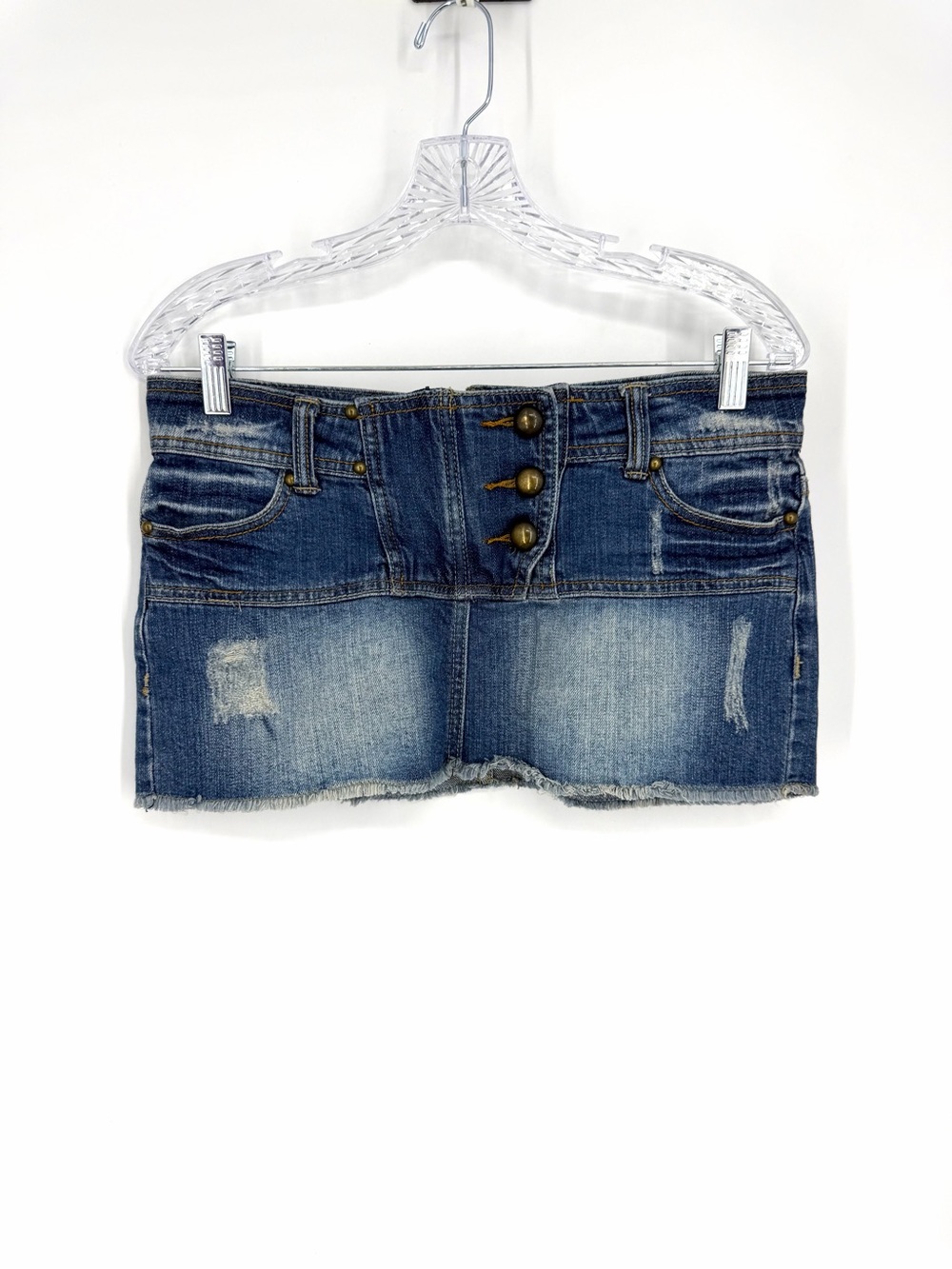 🔥😎Y2K 2000s Denim Mini Skirt Wet Seal Blue Distressed S